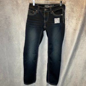 Hydraulic Distressed Embellished Stretch Jeans